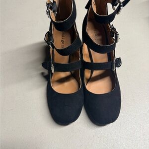 Black suede shoes, indigo Rd size 6